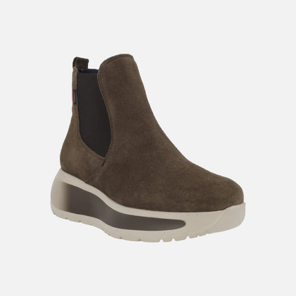Grace Brown women's platform ankle boots in suede with elastic