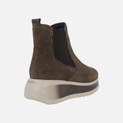 Grace Brown women's platform ankle boots in suede with elastic