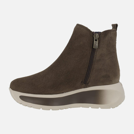 Grace Brown women's platform ankle boots in suede with elastic