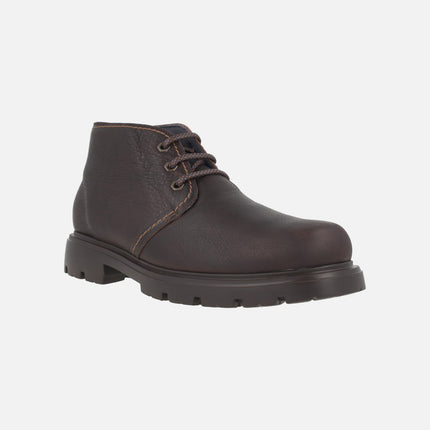 Brown lace-up boots in greased leather with GumLight outsole