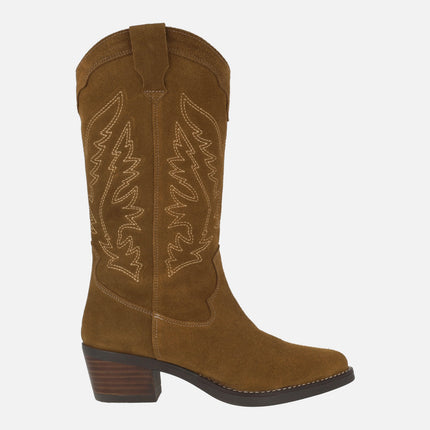 Botas de serraje estilo cowboy con dibujos pespunteados