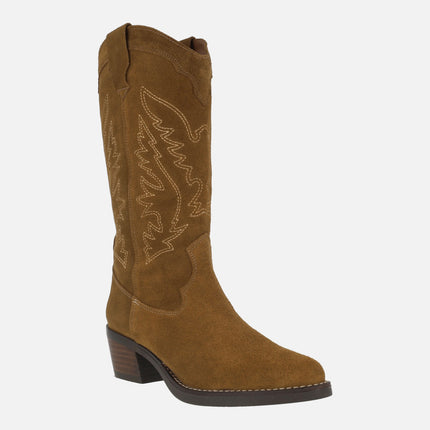 Botas de serraje estilo cowboy con dibujos pespunteados