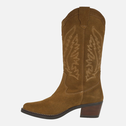 Botas de serraje estilo cowboy con dibujos pespunteados