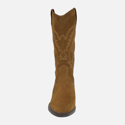 Botas de serraje estilo cowboy con dibujos pespunteados