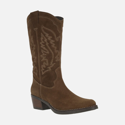 Botas de serraje estilo cowboy con dibujos pespunteados