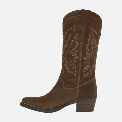 Botas de serraje estilo cowboy con dibujos pespunteados