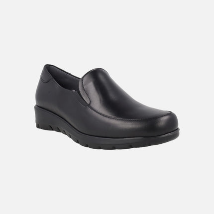 Black leather loafers with elastics and Gum Light rubber outsole