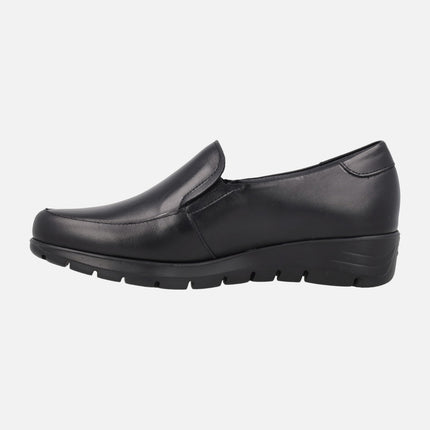 Black leather loafers with elastics and Gum Light rubber outsole