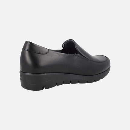Black leather loafers with elastics and Gum Light rubber outsole