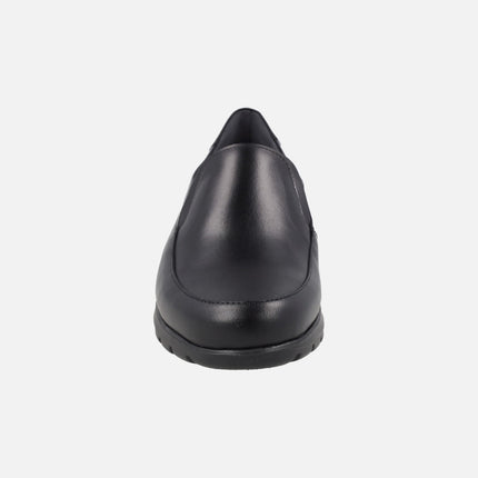 Black leather loafers with elastics and Gum Light rubber outsole
