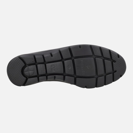 Black leather loafers with elastics and Gum Light rubber outsole