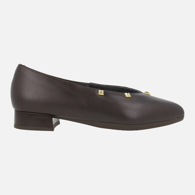 Comfort leather ballerinas with gold stud detail