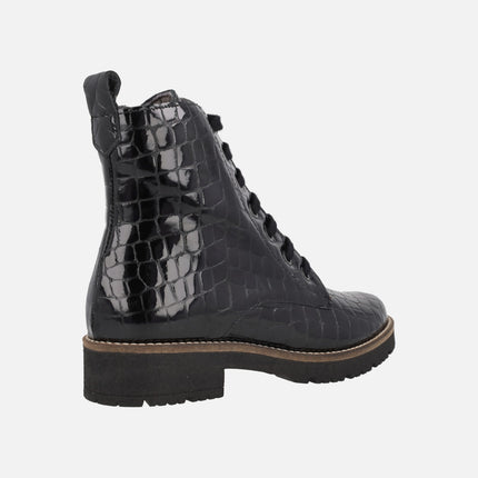 Botines confort con cordones en piel coco charol negro