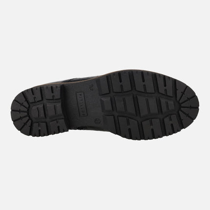 Botines confort con cordones en piel coco charol negro