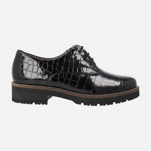 Zapatos de cordones para mujer en piel coco charol