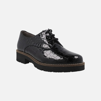 Zapatos de cordones para mujer en piel coco charol