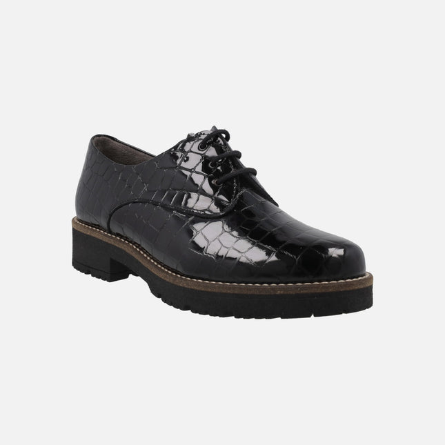 Zapatos de cordones para mujer en piel coco charol
