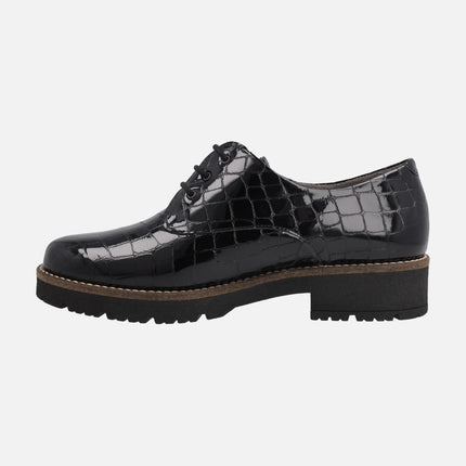 Zapatos de cordones para mujer en piel coco charol
