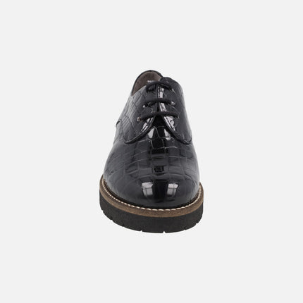 Zapatos de cordones para mujer en piel coco charol