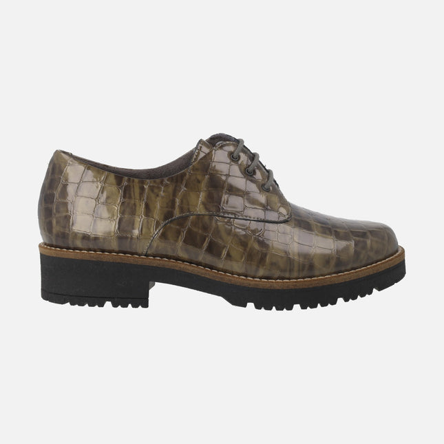 Zapatos de cordones para mujer en piel coco charol