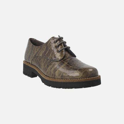 Zapatos de cordones para mujer en piel coco charol