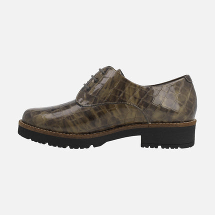 Zapatos de cordones para mujer en piel coco charol