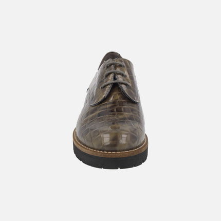 Zapatos de cordones para mujer en piel coco charol