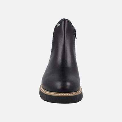 Black leather chelsea style ankle boots with leopard print elastic