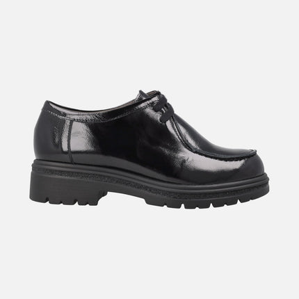 Zapatos blucher de cordones para mujer en charol negro