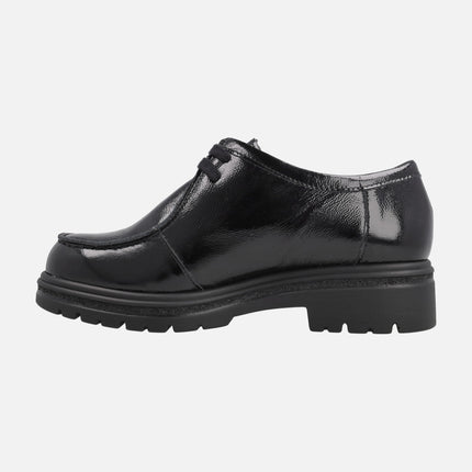 Zapatos blucher de cordones para mujer en charol negro