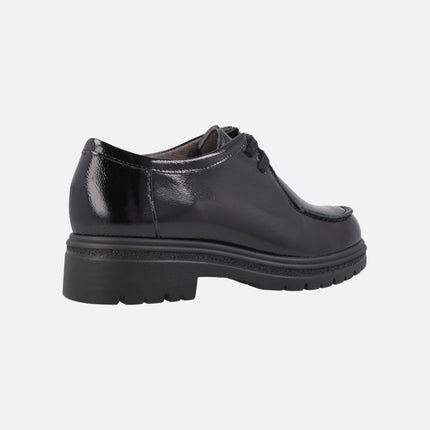Zapatos blucher de cordones para mujer en charol negro