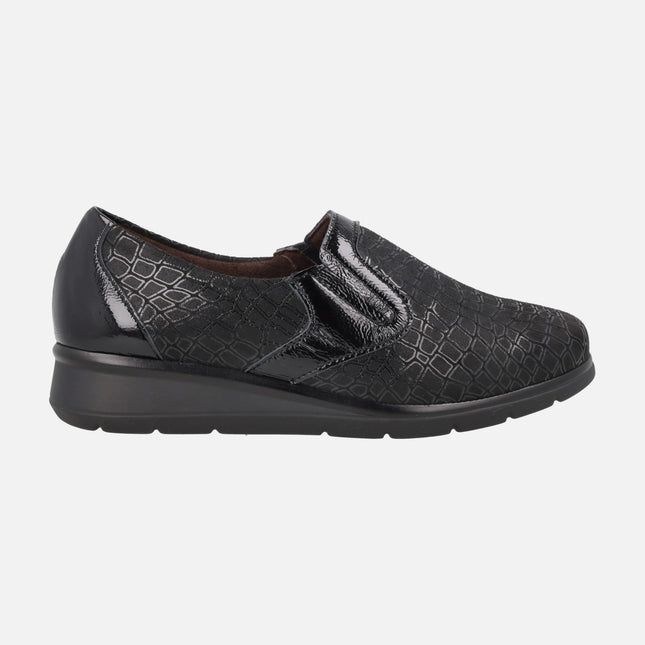 SPECIAL WIDTH black shoes with side elastics