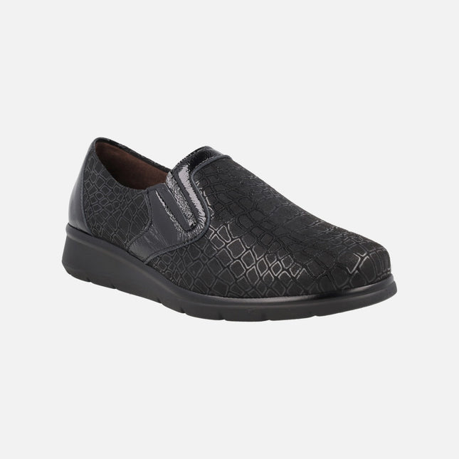 SPECIAL WIDTH black shoes with side elastics