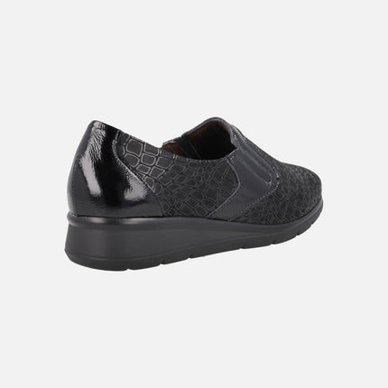 Zapatos negros de ANCHO ESPECIAL con elásticos laterales