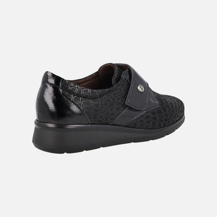 SPECIAL WIDTH black comfort shoes with velcro closure