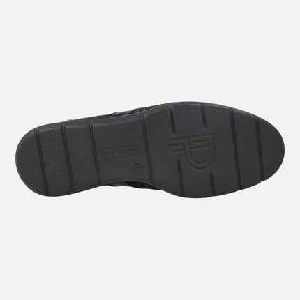 SPECIAL WIDTH black comfort shoes with velcro closure