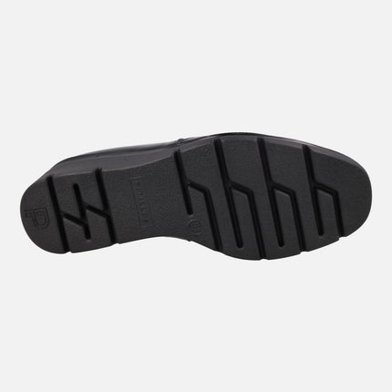 Zapatos confort en combinado de charol y tejido negros