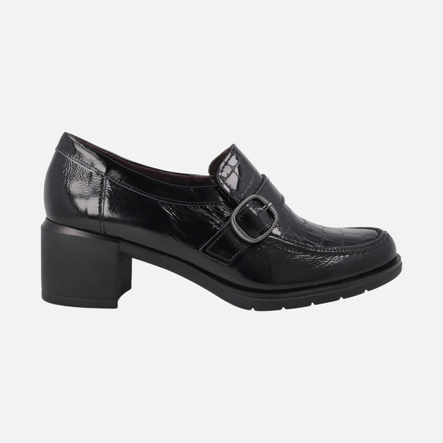 Women's Buckle Detail Heeled Loafers