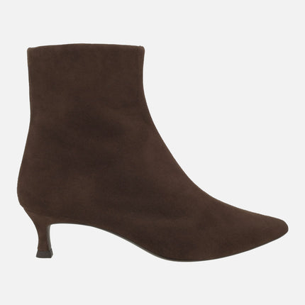 Women's ankle boots in brown suede with pointed toe and thin heel IBRAIN