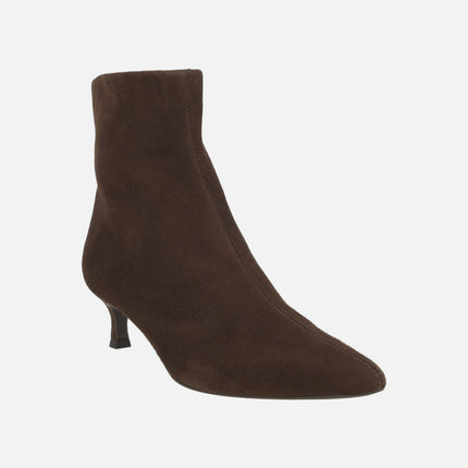 Women's ankle boots in brown suede with pointed toe and thin heel IBRAIN
