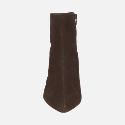 Women's ankle boots in brown suede with pointed toe and thin heel IBRAIN