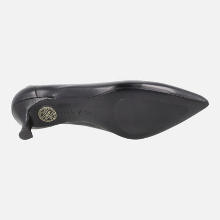 Zapatos corte salón IDEY en piel negra con tacones bajos