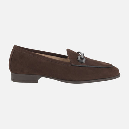 Women's moccasins in brown suede with metallic decoration DALCY