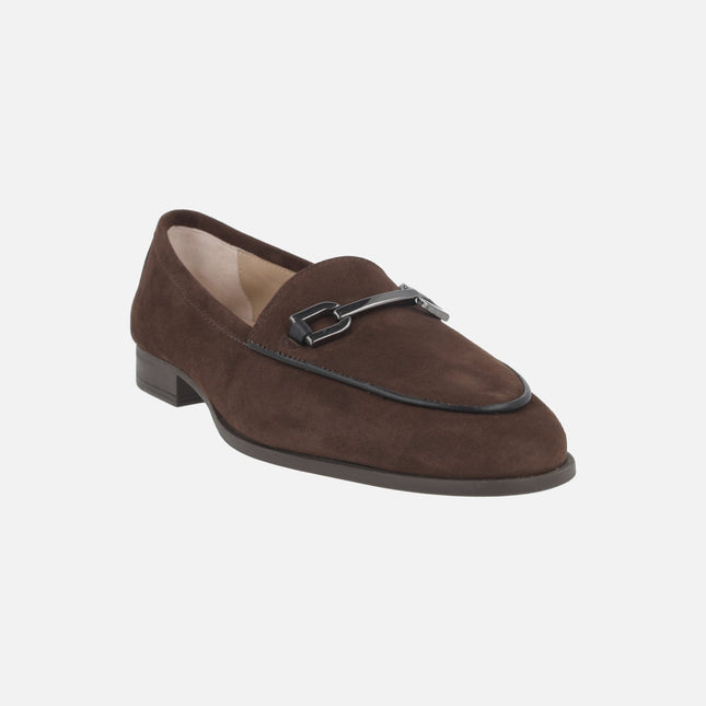 Women's moccasins in brown suede with metallic decoration DALCY