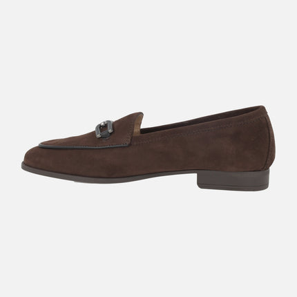 Women's moccasins in brown suede with metallic decoration DALCY