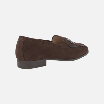 Women's moccasins in brown suede with metallic decoration DALCY