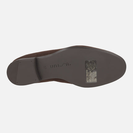Women's moccasins in brown suede with metallic decoration DALCY