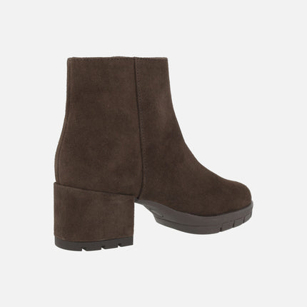 Jaydi brown suede ankle boots with wide heels and platform
