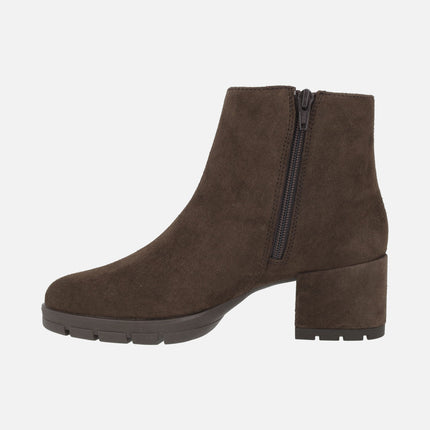 Jaydi brown suede ankle boots with wide heels and platform