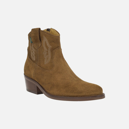 Botines de piel serraje estilo cowboy con pespuntes DKT68